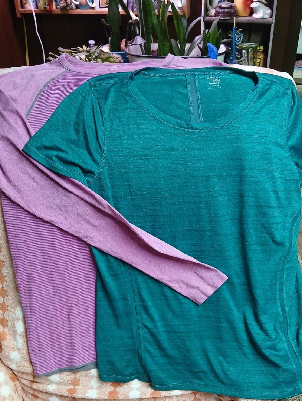 Plus Size Danskin Teal Short-Sleeve Tee with Lavender Long-Sleeve Layer